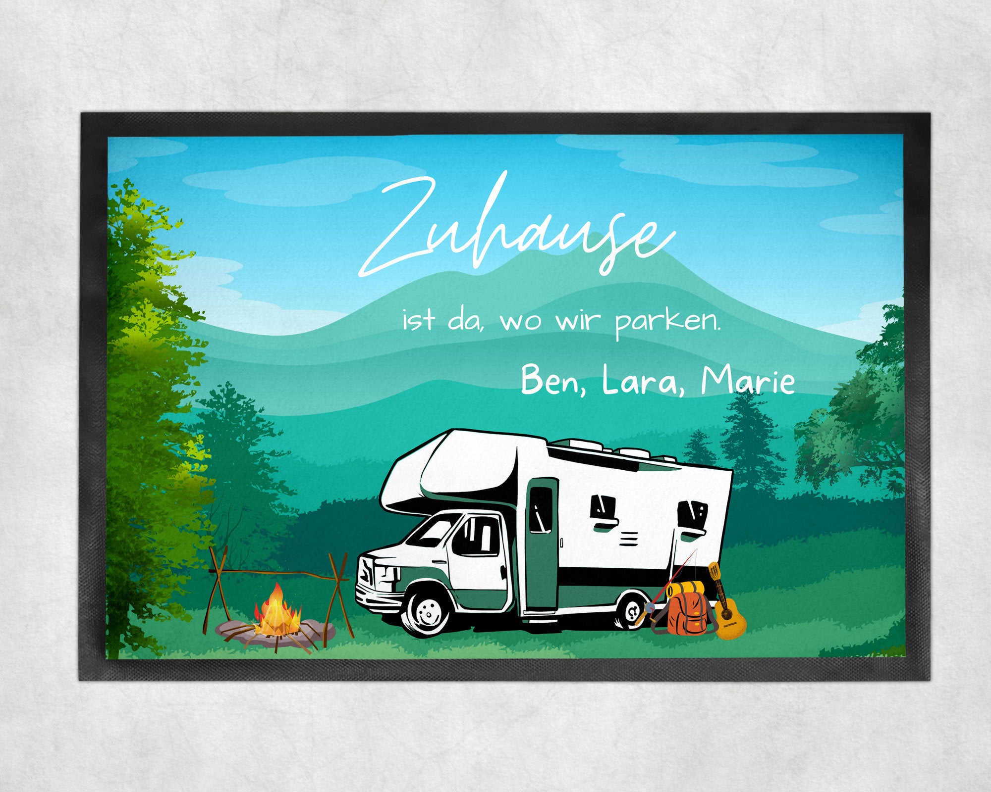 Fußmatte| Camping| verschiedene Camper Modelle| personalisierbar mit Vornamen| rutschfest & waschbar | Indoor - GlamourDesign