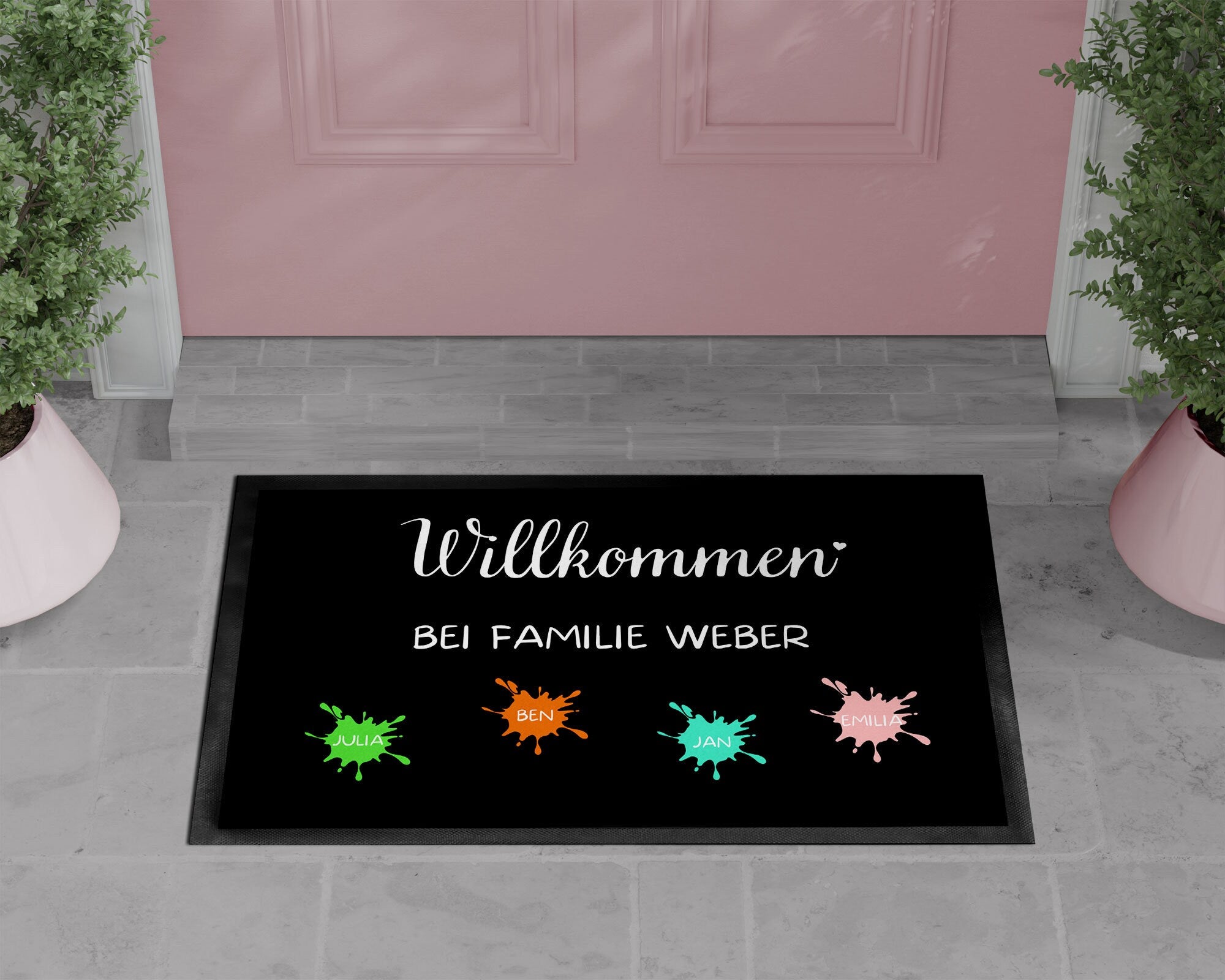Fußmatte | bunt mit Farbklecksen| personalisierbar mit bis zu 7 Vornamen | Indoor - GlamourDesign