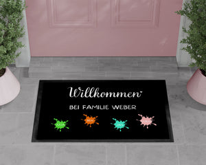 Fußmatte | bunt mit Farbklecksen| personalisierbar mit bis zu 7 Vornamen | Indoor - GlamourDesign
