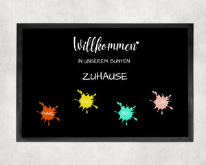 Fußmatte | bunt mit Farbklecksen| personalisierbar mit bis zu 7 Vornamen| Willkommen | Indoor - GlamourDesign