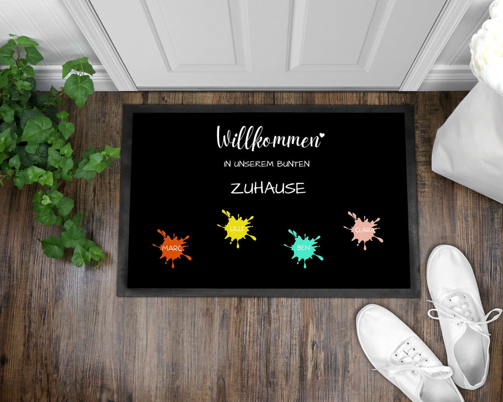 Fußmatte | bunt mit Farbklecksen| personalisierbar mit bis zu 7 Vornamen| Willkommen | Indoor - GlamourDesign