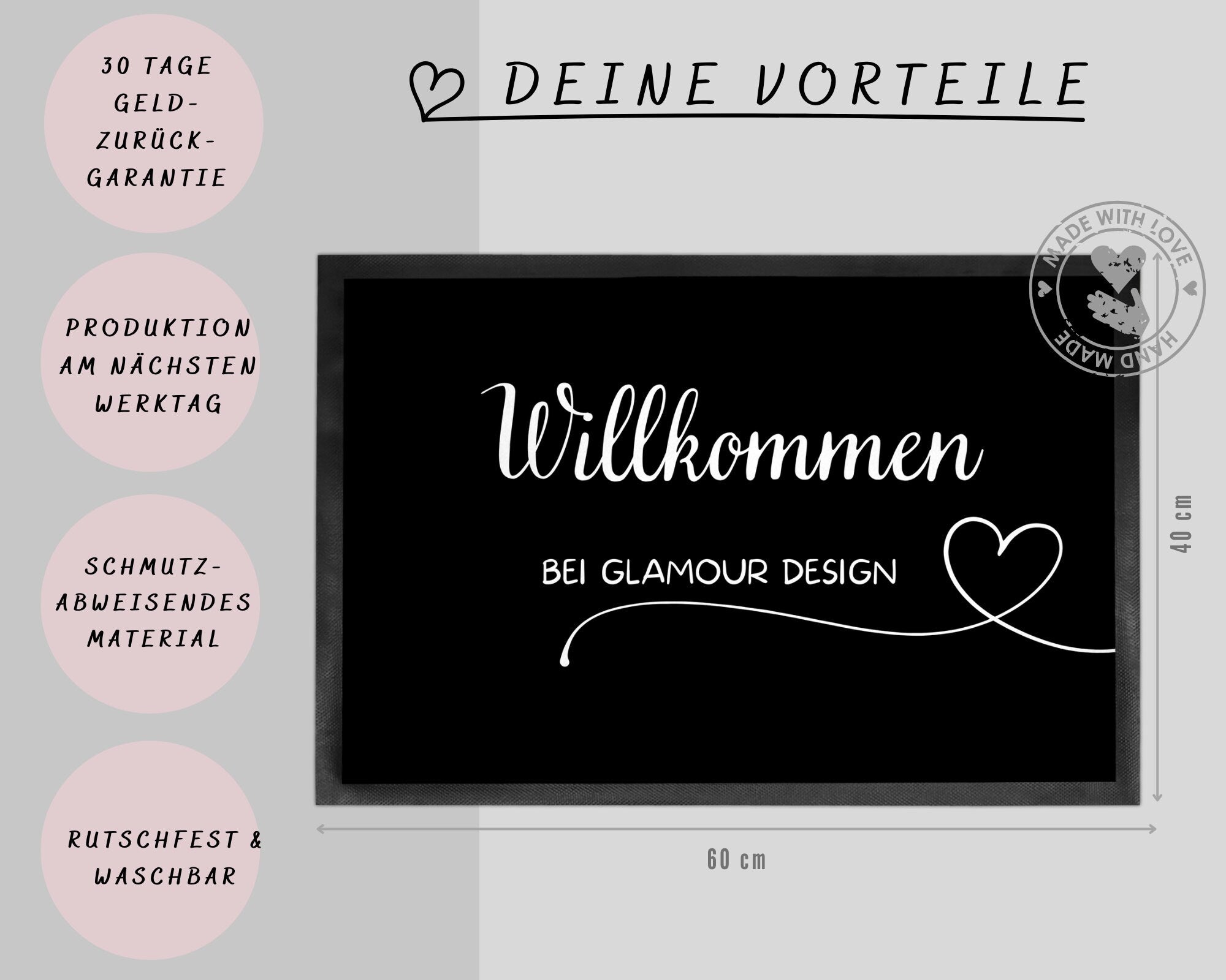 Fußmatte | personalisierbar mit Familien-&Vornamen| Herzen| bis zu 7 Vornamen | Indoor - GlamourDesign