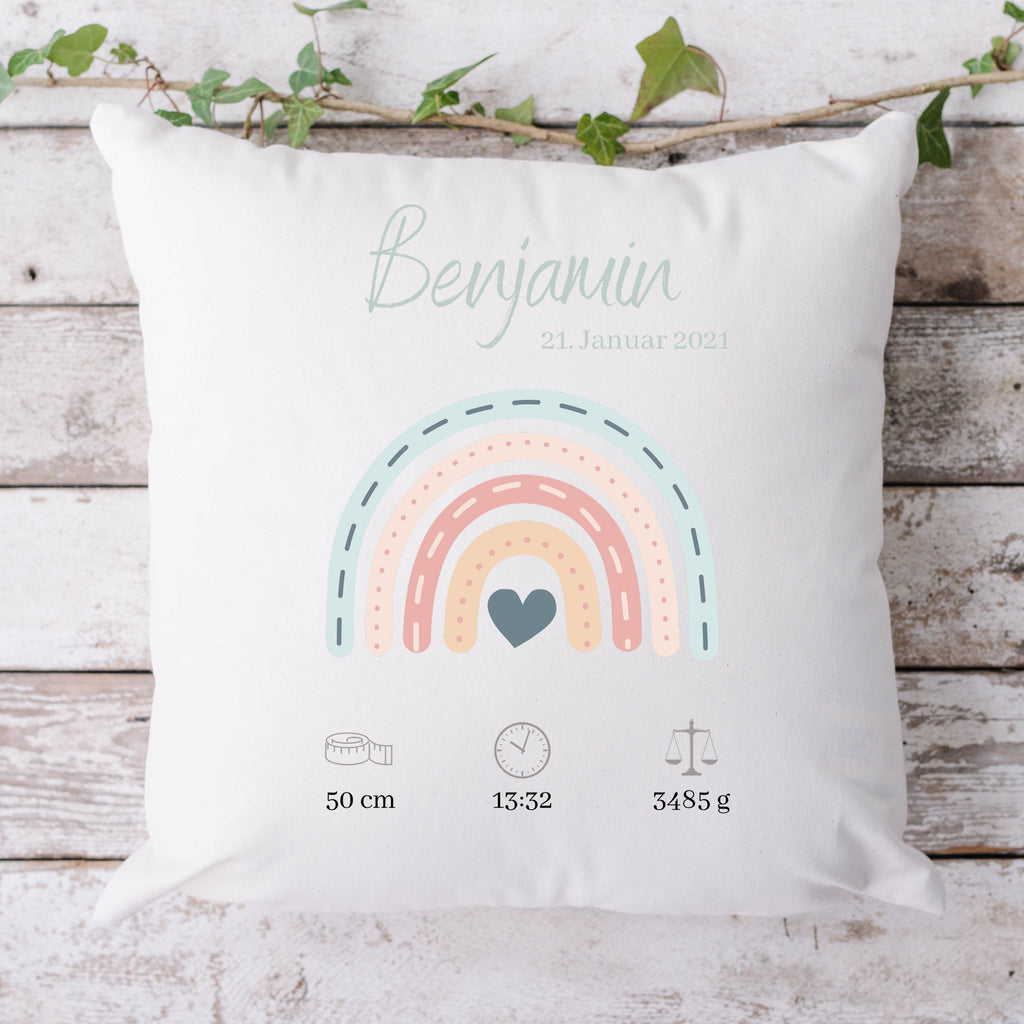 Personalisierbarer Kissenbezug| Kissen| Regenbogen mit Namen| Namenskissen| Jungen - GlamourDesign