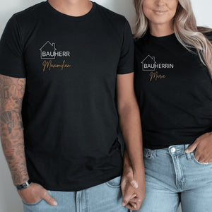 Bauherr Bauherrin T-Shirt| Familien T-Shirt| personalisiert mit Namen| Geschenke für Richtfest, Hauskauf, Hausbau| Set-Möglichkeit - GlamourDesign