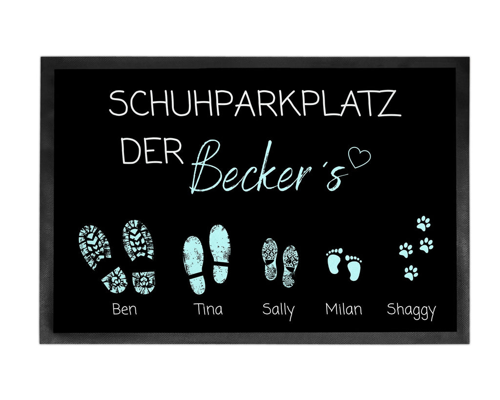 Fußmatte | Schuhparkplatz| personalisierbar mit Familiennamen & Fußabdrücken | Indoor - GlamourDesign