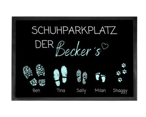Fußmatte | Schuhparkplatz| personalisierbar mit Familiennamen & Fußabdrücken | Indoor - GlamourDesign
