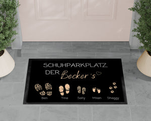 Fußmatte | Schuhparkplatz| personalisierbar mit Familiennamen & Fußabdrücken | Indoor - GlamourDesign