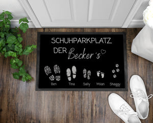 Fußmatte | Schuhparkplatz| personalisierbar mit Familiennamen & Fußabdrücken | Indoor - GlamourDesign