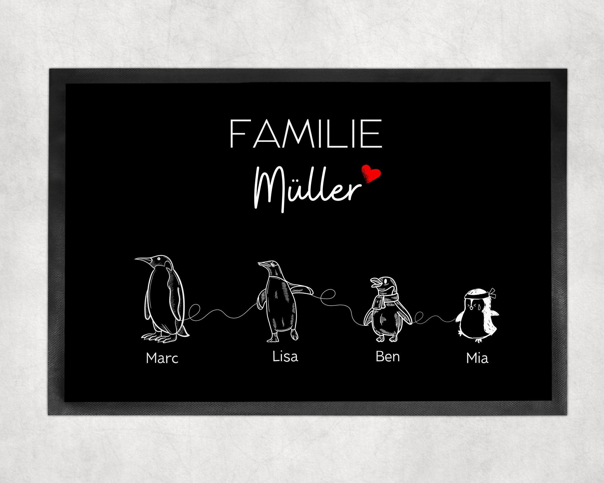 Pinguin Fußmatte | personalisierbar mit Familiennamen und verschiedenen Pinguine | rutschfest&waschbar | Indoor - GlamourDesign