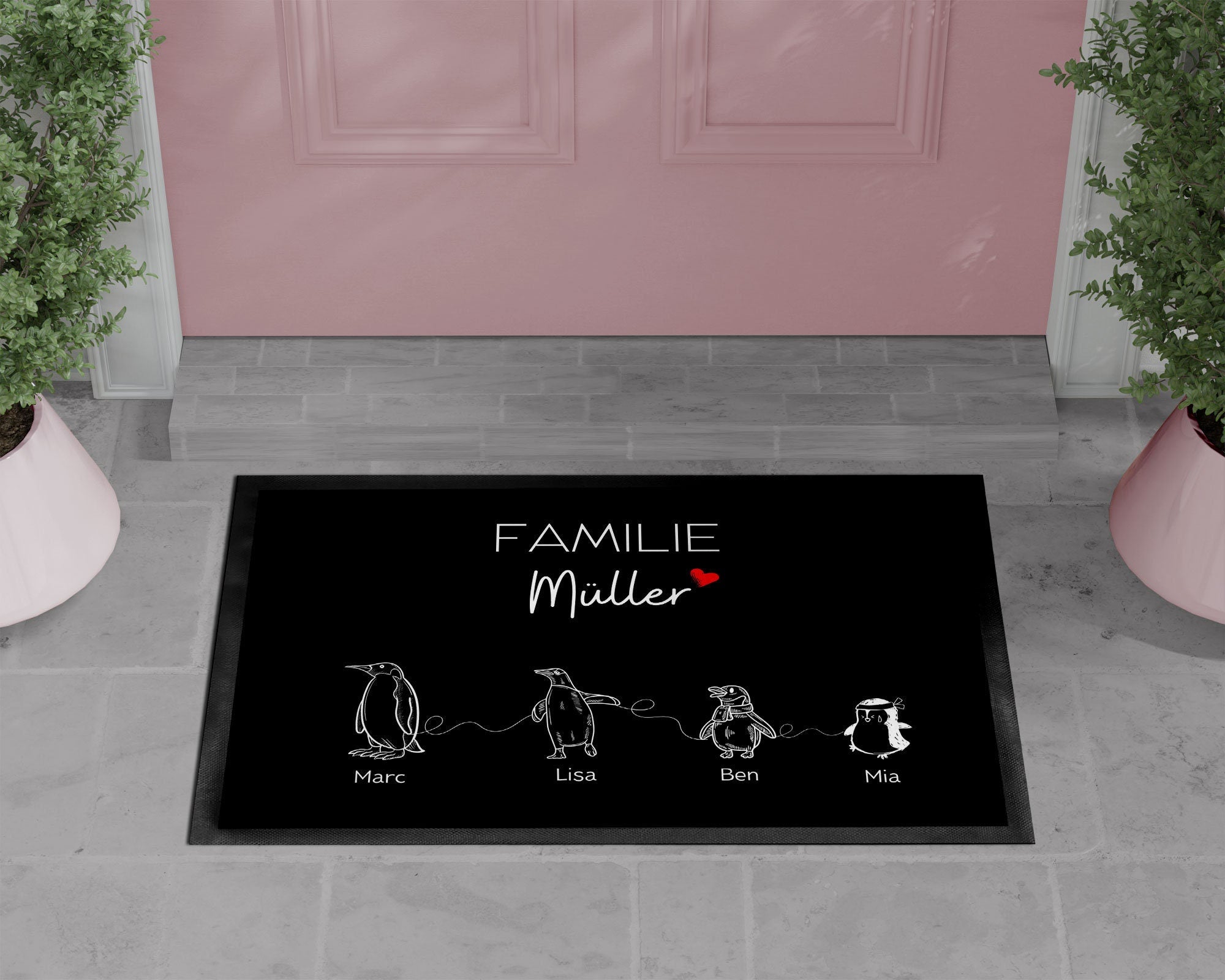 Pinguin Fußmatte | personalisierbar mit Familiennamen und verschiedenen Pinguine | rutschfest&waschbar | Indoor - GlamourDesign