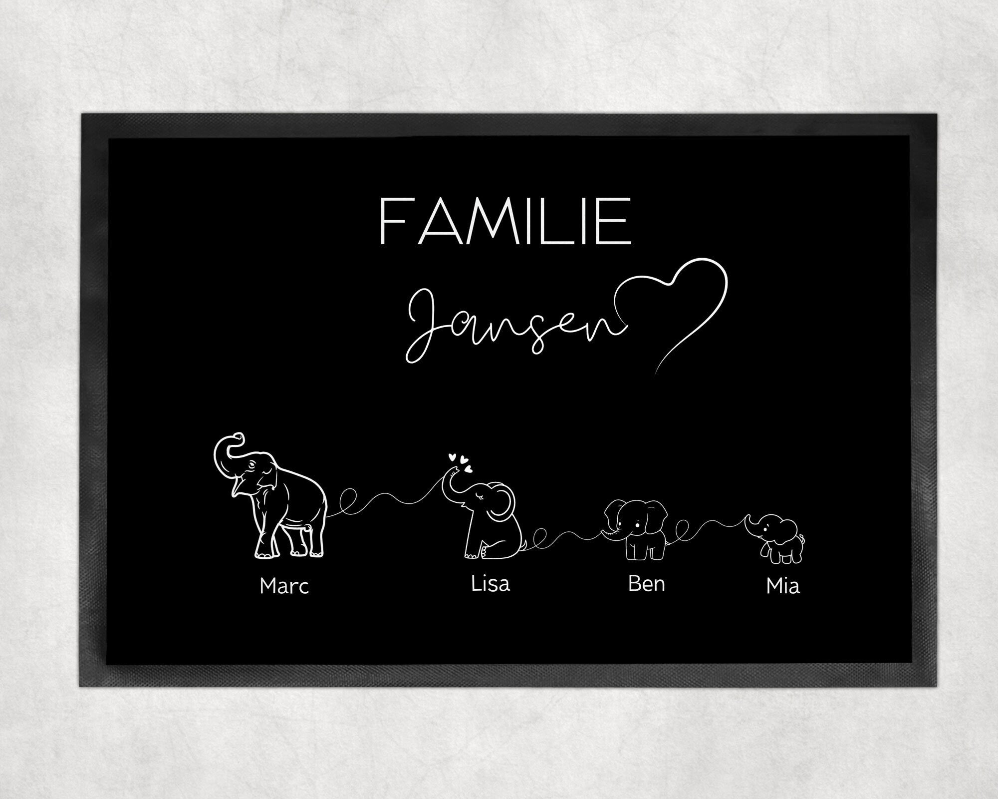 Elefantenfamilie | Fußmatte | personalisierbar mit Familiennamen und verschiedenen Elefanten | rutschfest&waschbar | Indoor - GlamourDesign