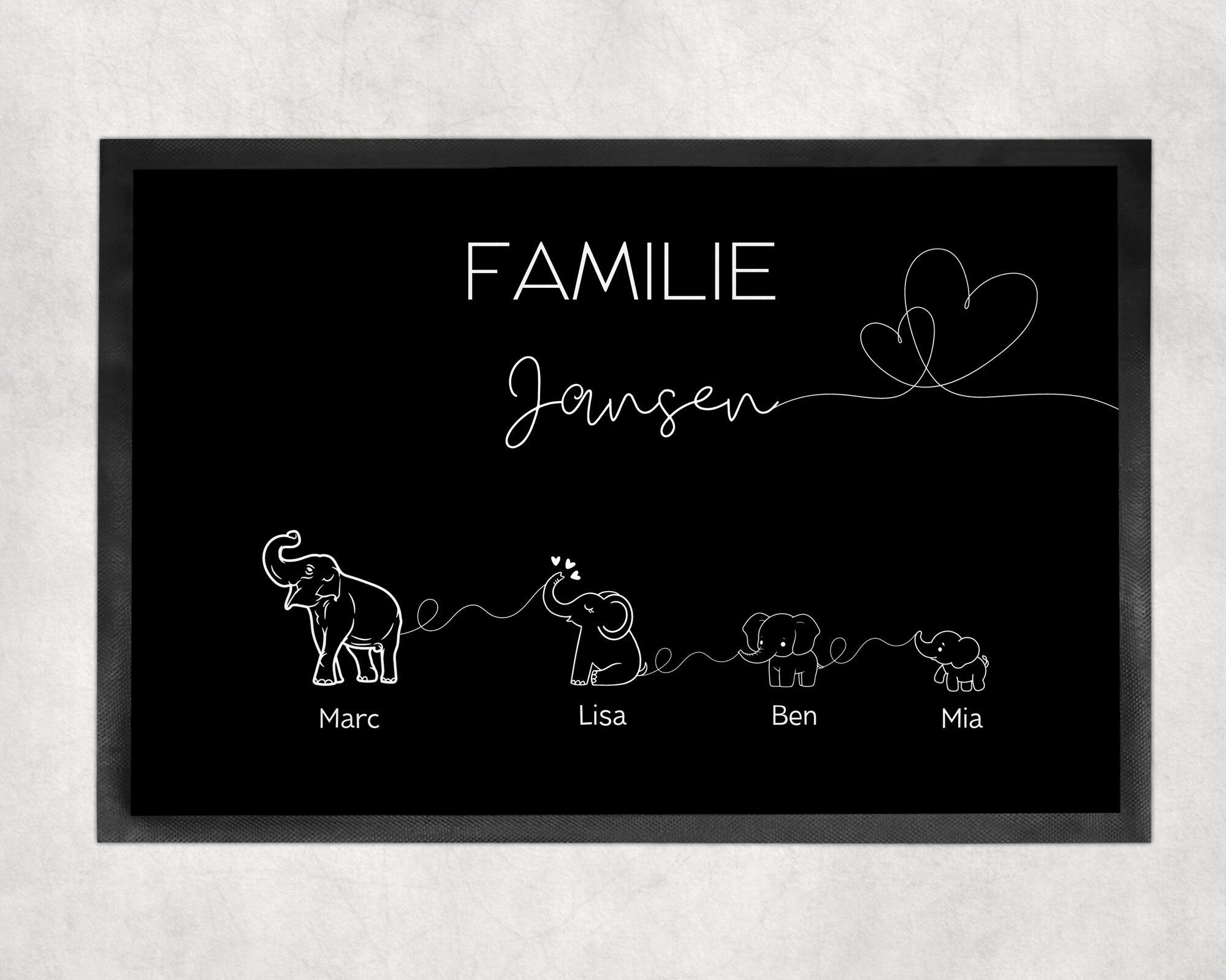 Elefantenfamilie | Fußmatte | personalisierbar mit Familiennamen und verschiedenen Elefanten | rutschfest&waschbar | Indoor - GlamourDesign