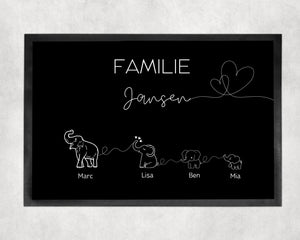 Elefantenfamilie | Fußmatte | personalisierbar mit Familiennamen und verschiedenen Elefanten | rutschfest&waschbar | Indoor - GlamourDesign