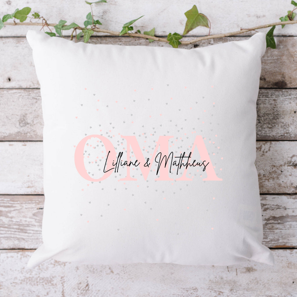 Omakissen| Personalisierbarer Kissenbezug| Oma| personalisierbar mit 2 Namen und Geburtsdaten - GlamourDesign