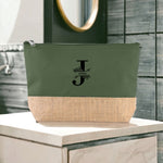 Lade das Bild in den Galerie-Viewer, Personalisierte Kosmetiktasche aus Jute | Schminktasche mit Namen| Blumendesign in Schwarz &amp; Weiß| in 4 Farben - GlamourDesign
