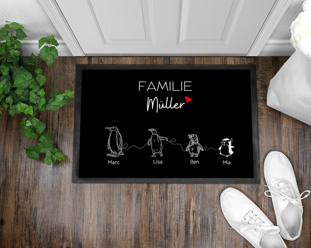 Pinguin Fußmatte | personalisierbar mit Familiennamen und verschiedenen Pinguine | rutschfest&waschbar | Indoor - GlamourDesign