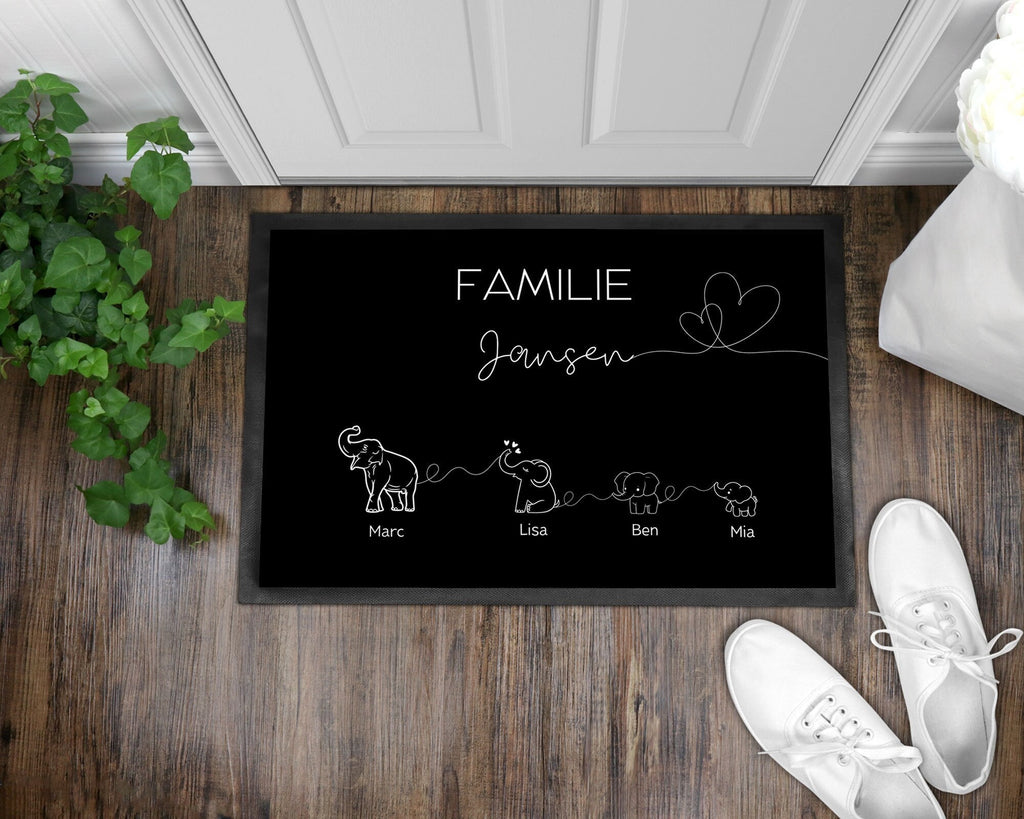 Elefantenfamilie | Fußmatte | personalisierbar mit Familiennamen und verschiedenen Elefanten | rutschfest&waschbar | Indoor - GlamourDesign