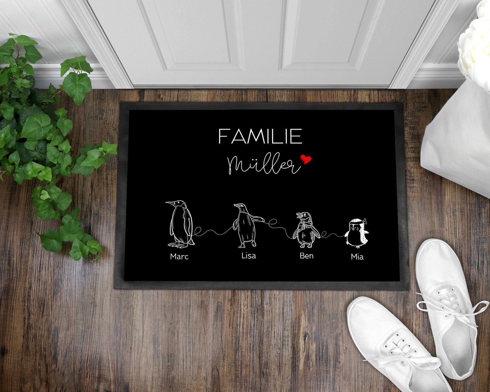 Pinguin Fußmatte | personalisierbar mit Familiennamen und verschiedenen Pinguine | rutschfest&waschbar | Indoor - GlamourDesign