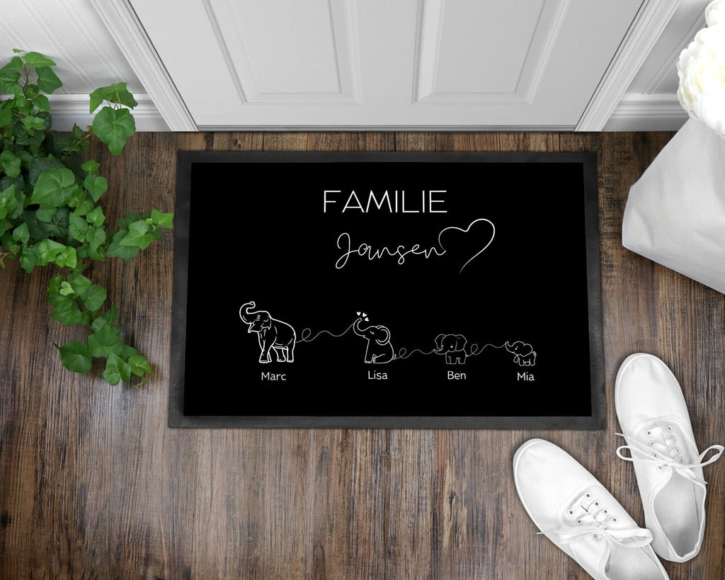 Elefantenfamilie | Fußmatte | personalisierbar mit Familiennamen und verschiedenen Elefanten | rutschfest&waschbar | Indoor - GlamourDesign