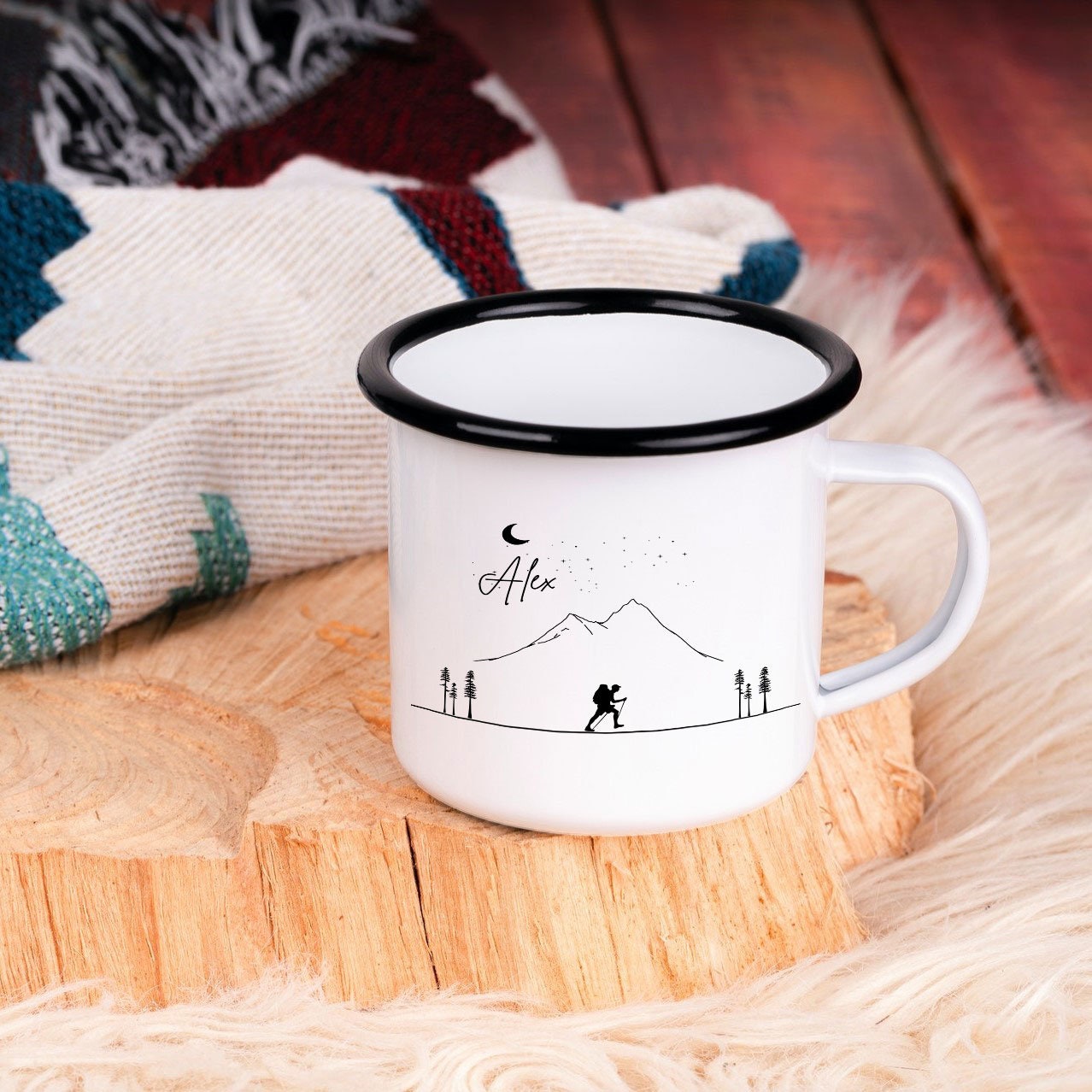 Emaille Tasse| Becher| Berge | personalisierbar mit Namen - GlamourDesign