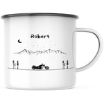 Lade das Bild in den Galerie-Viewer, Emaille Tasse| Becher| Berge mit Motorrad | personalisierbar mit Namen - GlamourDesign
