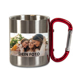 Lade das Bild in den Galerie-Viewer, Personalisierbare Tasse aus Edelstahl mit Wunschbild und Text | Karabiner| personalisierbares Geschenk - GlamourDesign
