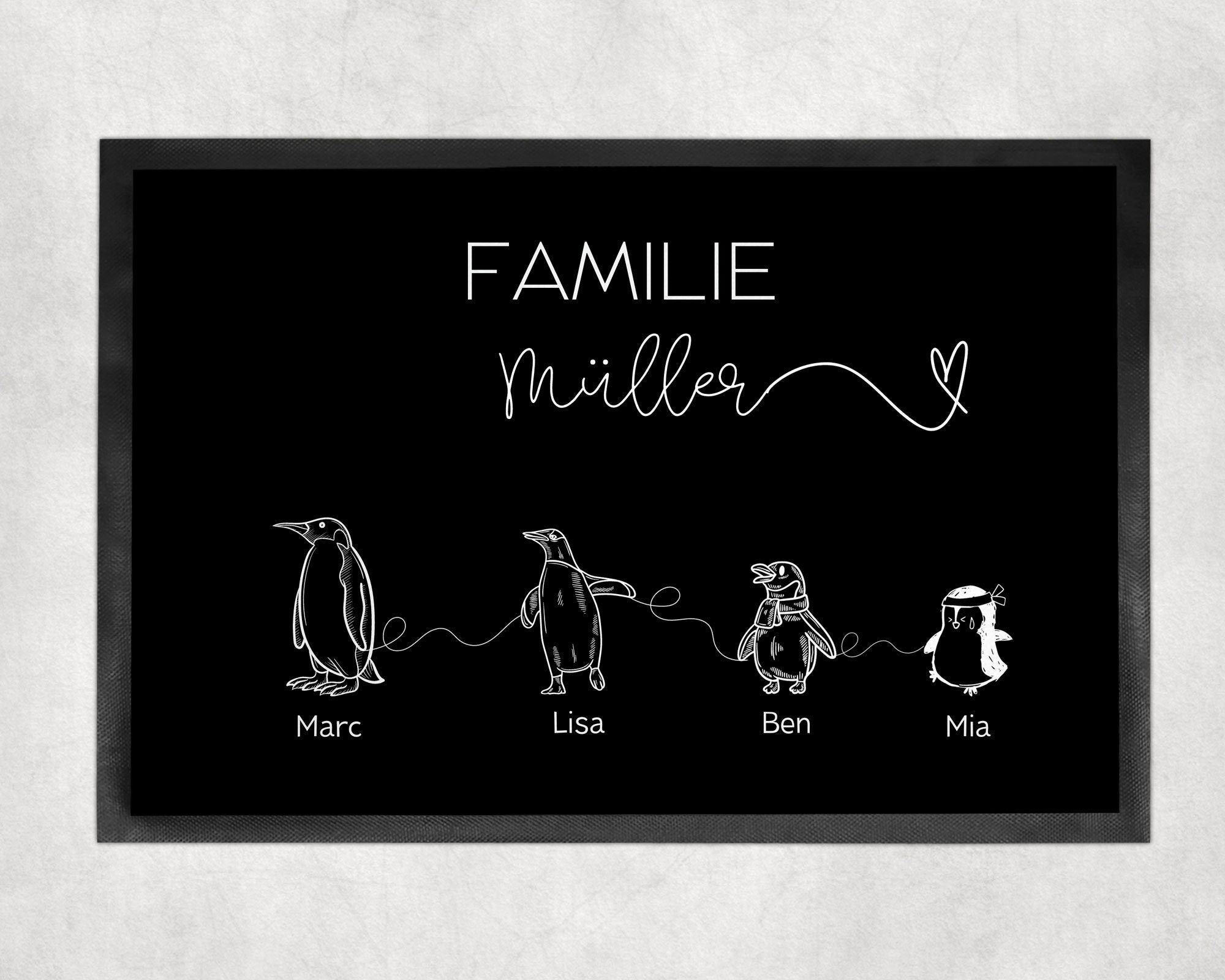 Pinguin Fußmatte | personalisierbar mit Familiennamen und verschiedenen Pinguine | rutschfest&waschbar | Indoor - GlamourDesign