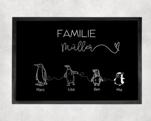 Pinguin Fußmatte | personalisierbar mit Familiennamen und verschiedenen Pinguine | rutschfest&waschbar | Indoor - GlamourDesign