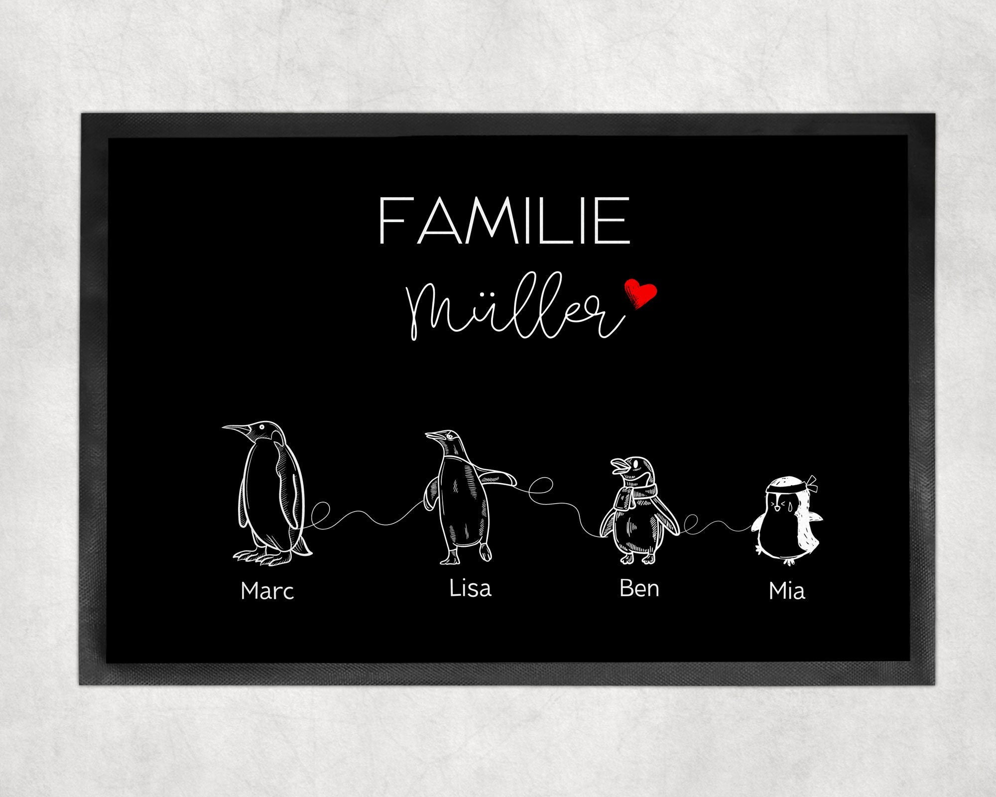 Pinguin Fußmatte | personalisierbar mit Familiennamen und verschiedenen Pinguine | rutschfest&waschbar | Indoor - GlamourDesign