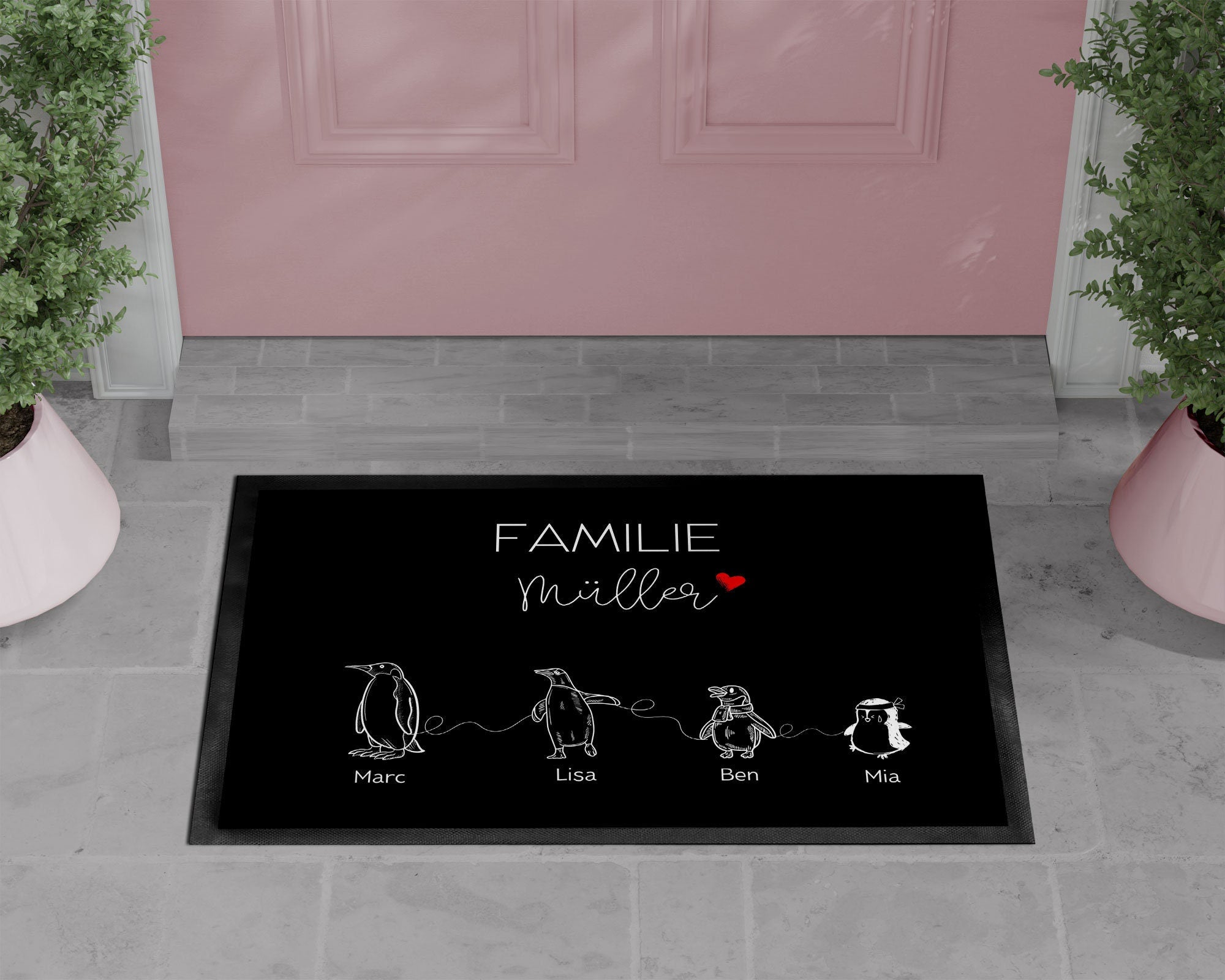 Pinguin Fußmatte | personalisierbar mit Familiennamen und verschiedenen Pinguine | rutschfest&waschbar | Indoor - GlamourDesign