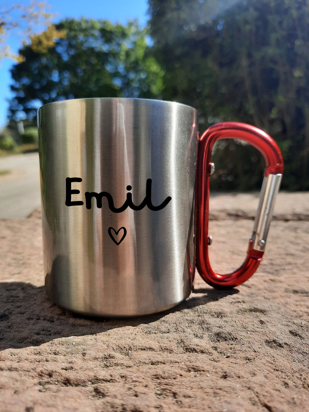 Personalisierbare Tasse aus Edelstahl mit Wunschtext oder name | Karabiner| Namensbecher - GlamourDesign