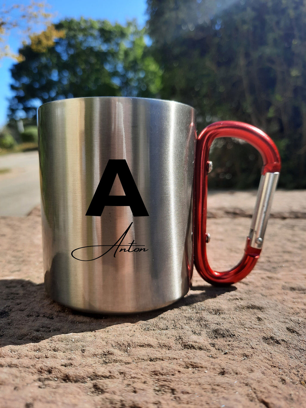 Personalisierbare Tasse aus Edelstahl mit Wunschtext/name | Karabiner| Namensbecher - GlamourDesign