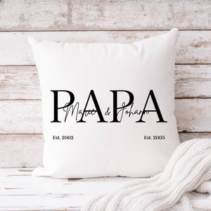 Papakissen| Personalisierbarer Kissenbezug| Kissen| personalisierbar mit 2 Namen und Geburtsdaten - GlamourDesign