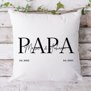 Papakissen| Personalisierbarer Kissenbezug| Kissen| personalisierbar mit 2 Namen und Geburtsdaten - GlamourDesign