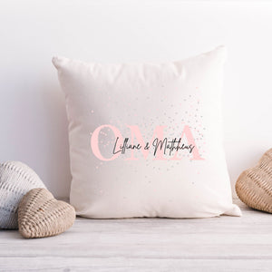 Omakissen| Personalisierbarer Kissenbezug| Oma| personalisierbar mit 2 Namen und Geburtsdaten - GlamourDesign
