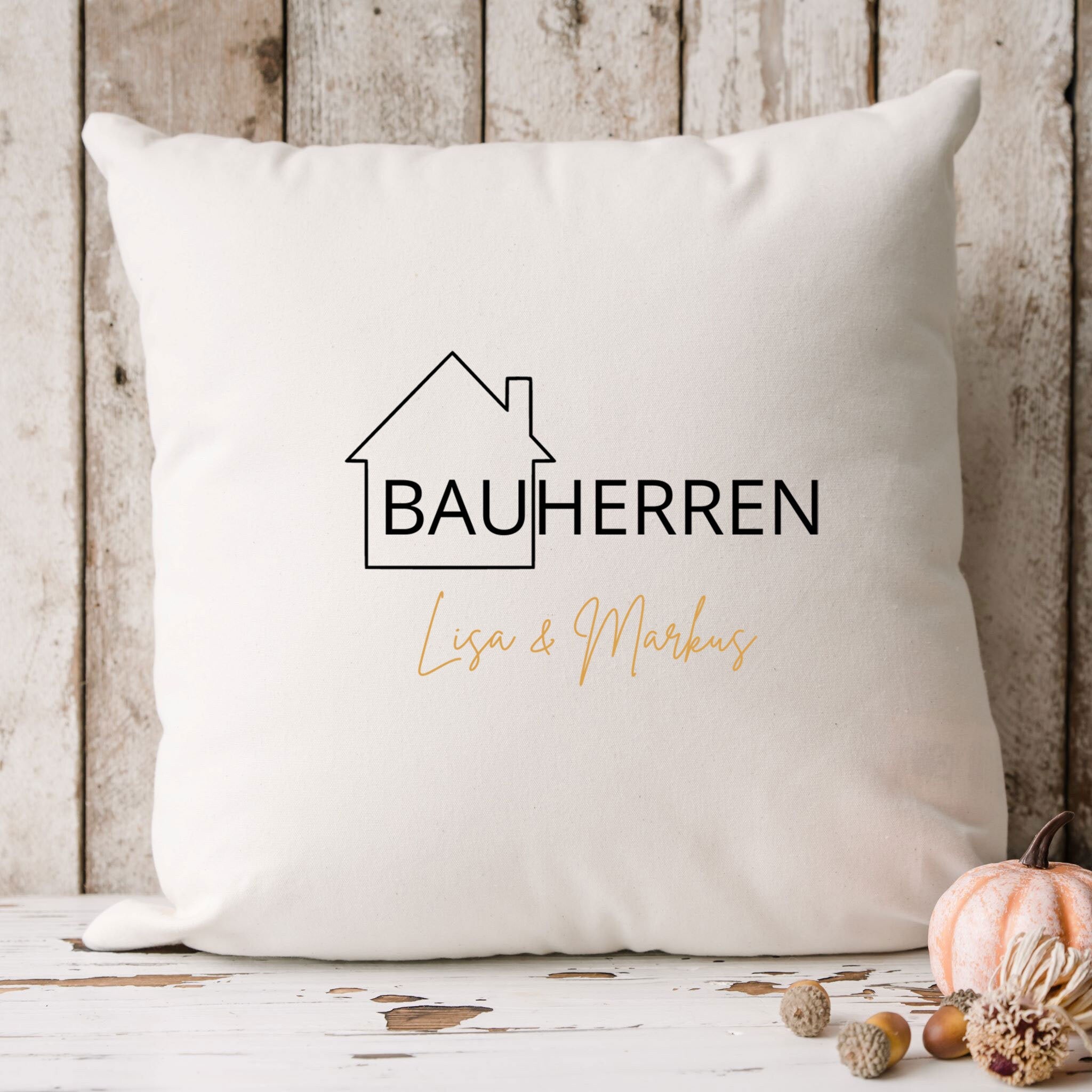 Bauherren-Kissen| Personalisierbarer Kissenbezug| Bauherren | personalisierbar mit 2 Namen - GlamourDesign