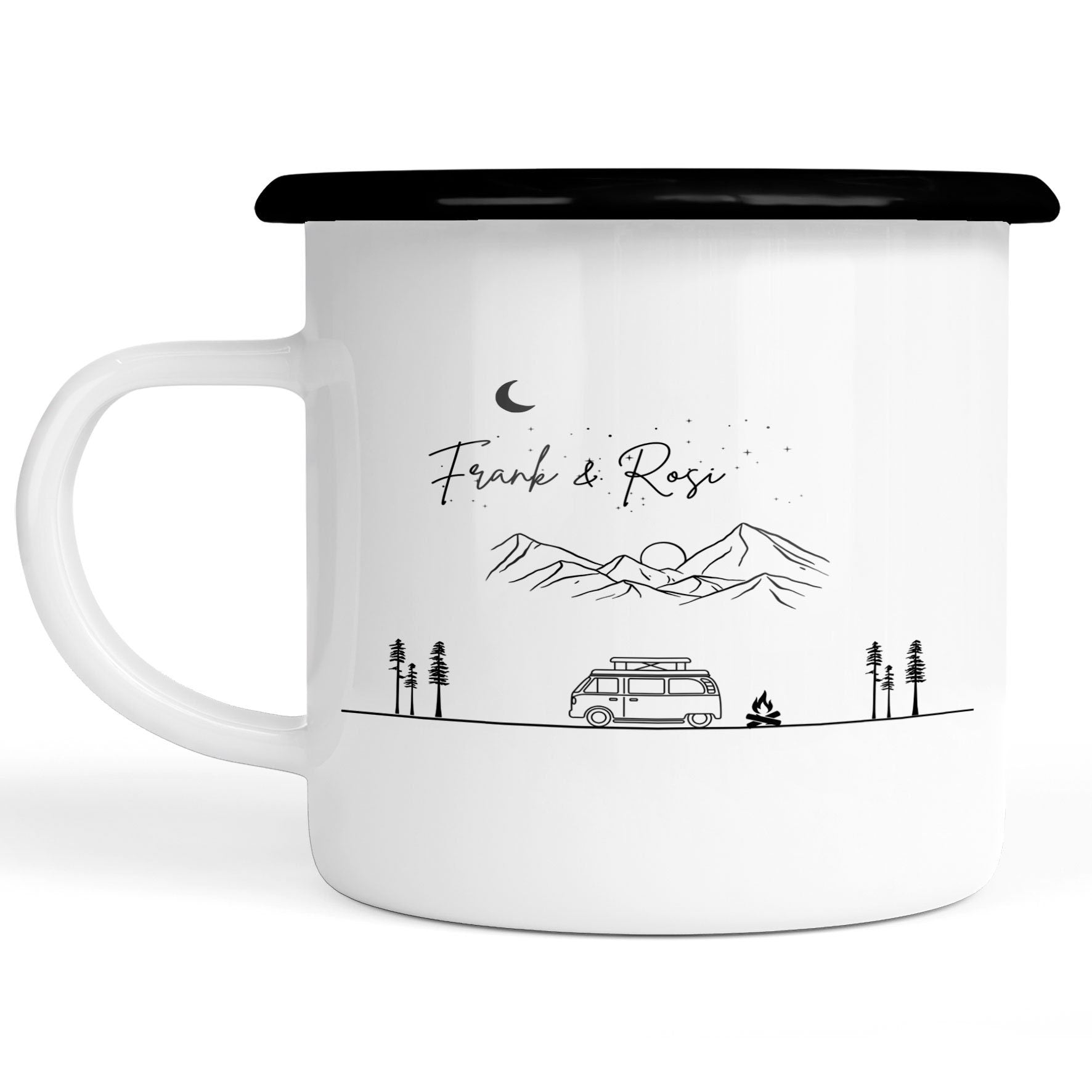 Emaille Tasse| Becher| Berge mit Camper | personalisierbar mit Namen - GlamourDesign