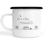 Lade das Bild in den Galerie-Viewer, Emaille Tasse| Becher| Berge mit Camper | personalisierbar mit Namen - GlamourDesign

