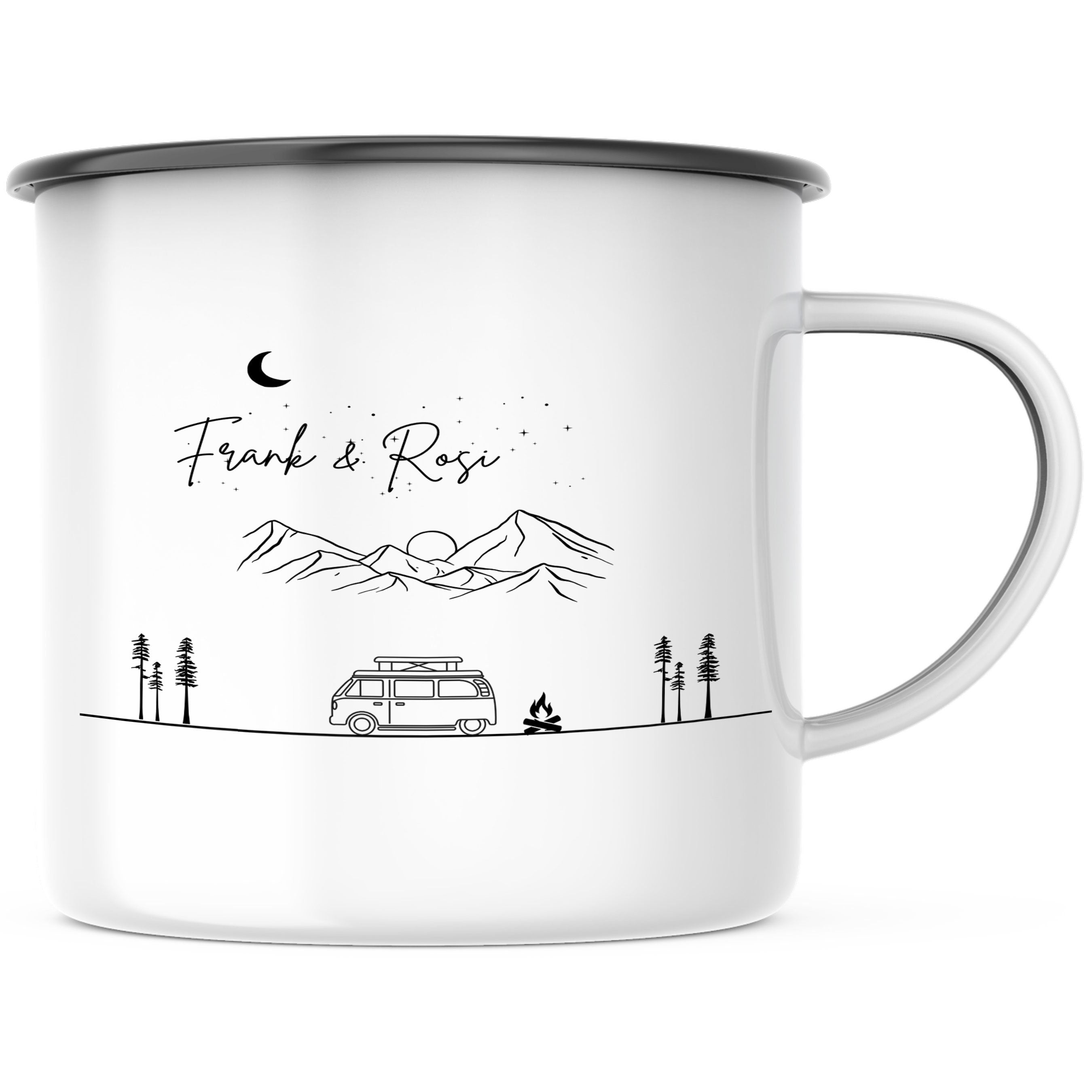 Emaille Tasse| Becher| Berge mit Camper | personalisierbar mit Namen - GlamourDesign