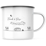 Lade das Bild in den Galerie-Viewer, Emaille Tasse| Becher| Berge mit Camper | personalisierbar mit Namen - GlamourDesign
