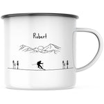 Lade das Bild in den Galerie-Viewer, Emaille Tasse| Becher| Berge mit Skifahrer | personalisierbar mit Namen - GlamourDesign

