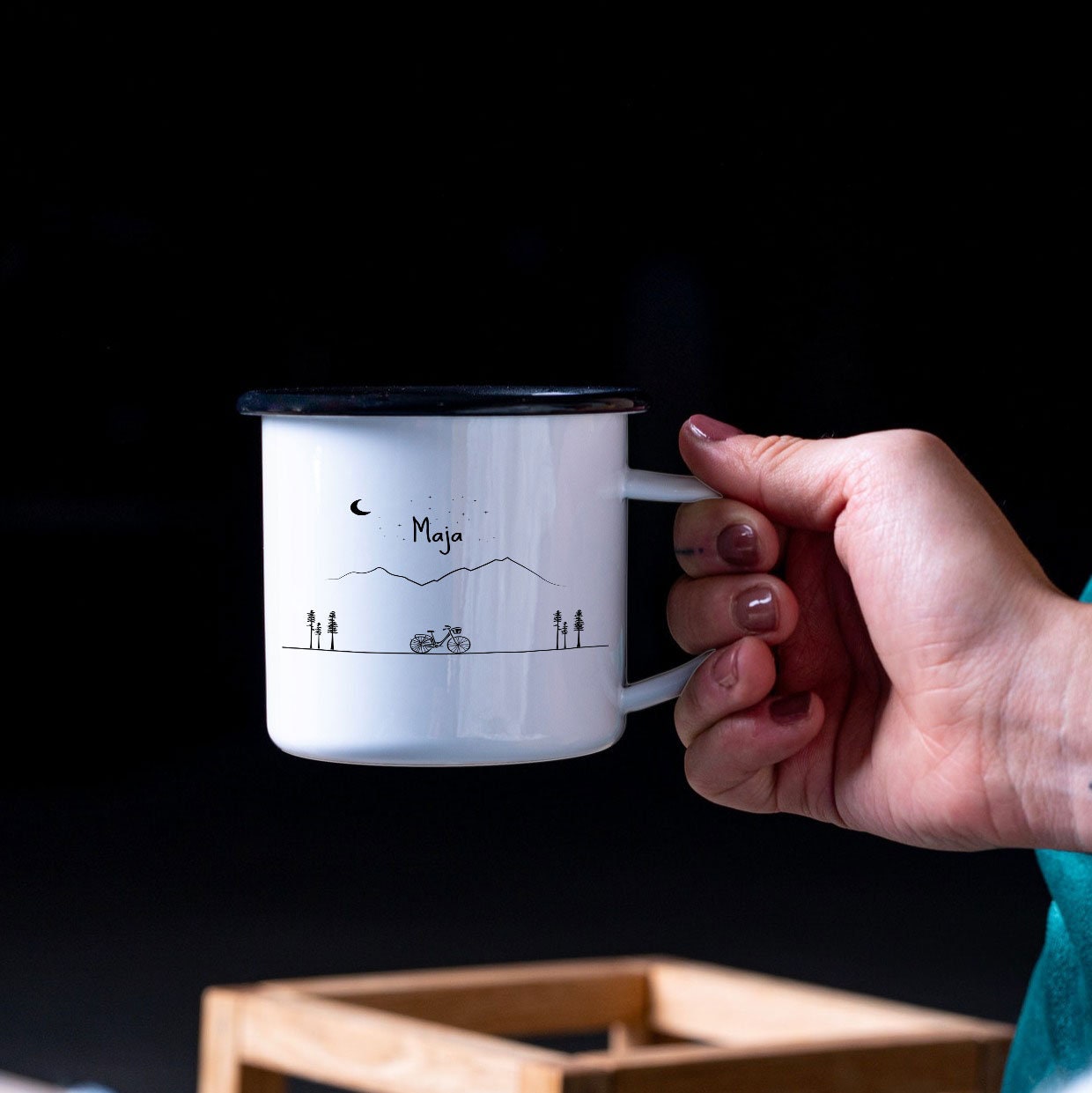 Emaille Tasse| Becher| Berge | Fahrrad | personalisierbar mit Namen - GlamourDesign