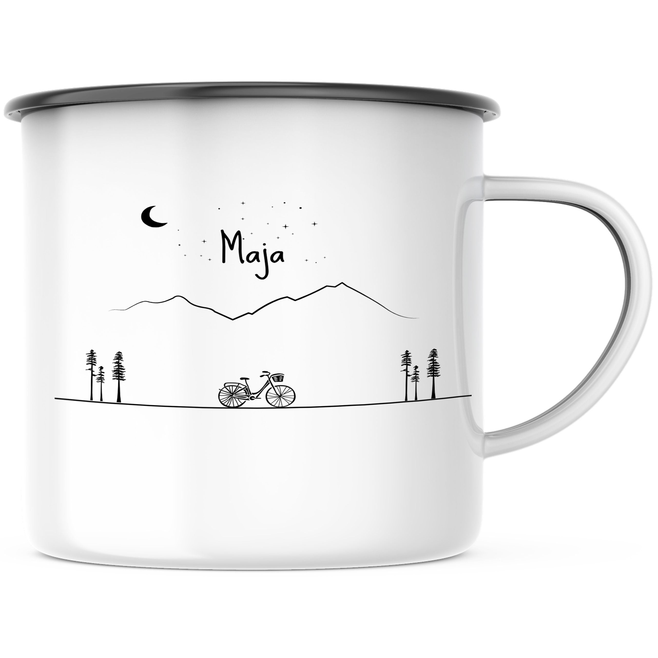 Emaille Tasse| Becher| Berge | Fahrrad | personalisierbar mit Namen - GlamourDesign