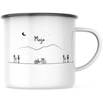 Lade das Bild in den Galerie-Viewer, Emaille Tasse| Becher| Berge | Fahrrad | personalisierbar mit Namen - GlamourDesign
