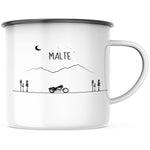Lade das Bild in den Galerie-Viewer, Emaille Tasse| Becher| Berge mit Motorrad | personalisierbar mit Namen - GlamourDesign
