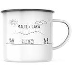 Lade das Bild in den Galerie-Viewer, Emaille Tasse| Becher| Berge mit Camper | personalisierbar mit Namen - GlamourDesign
