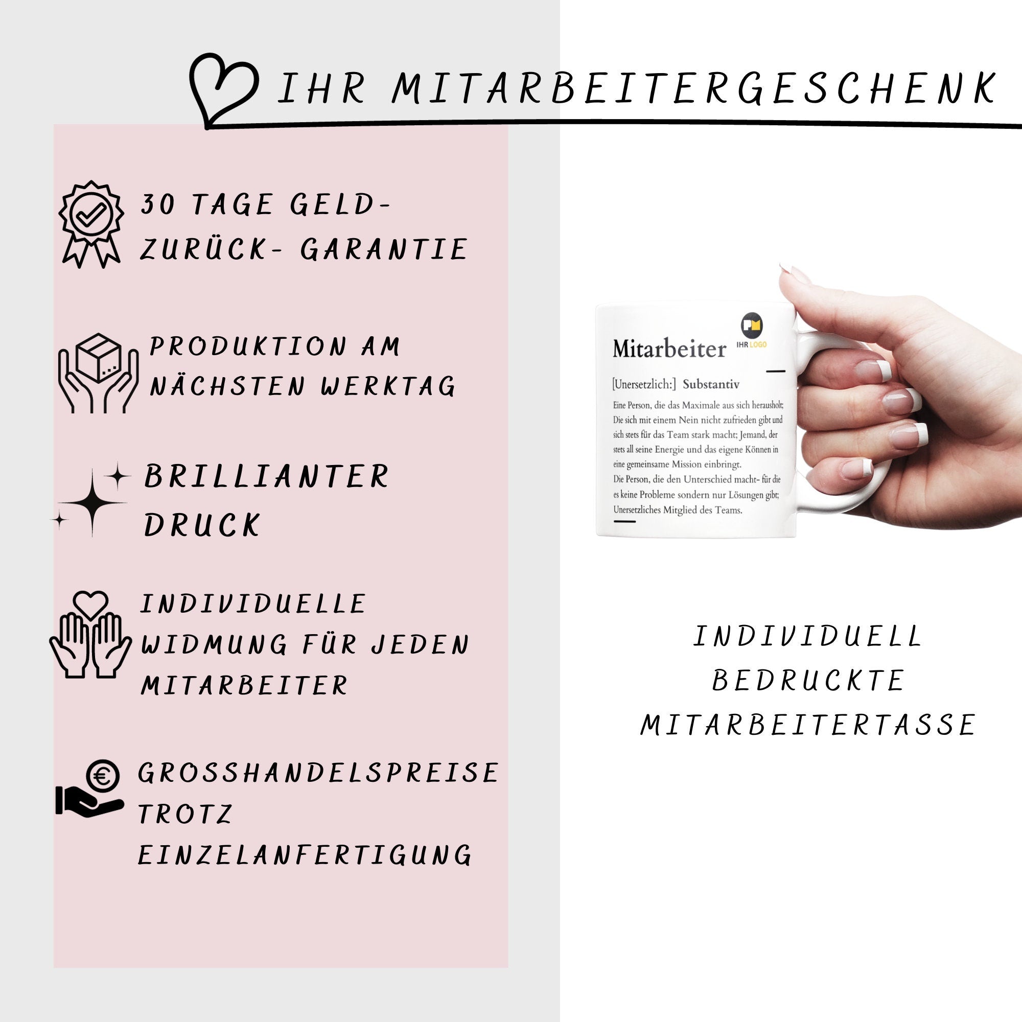 Mitarbeitergeschenk mit Namen | Personalisierbare Tasse | Logo - GlamourDesign