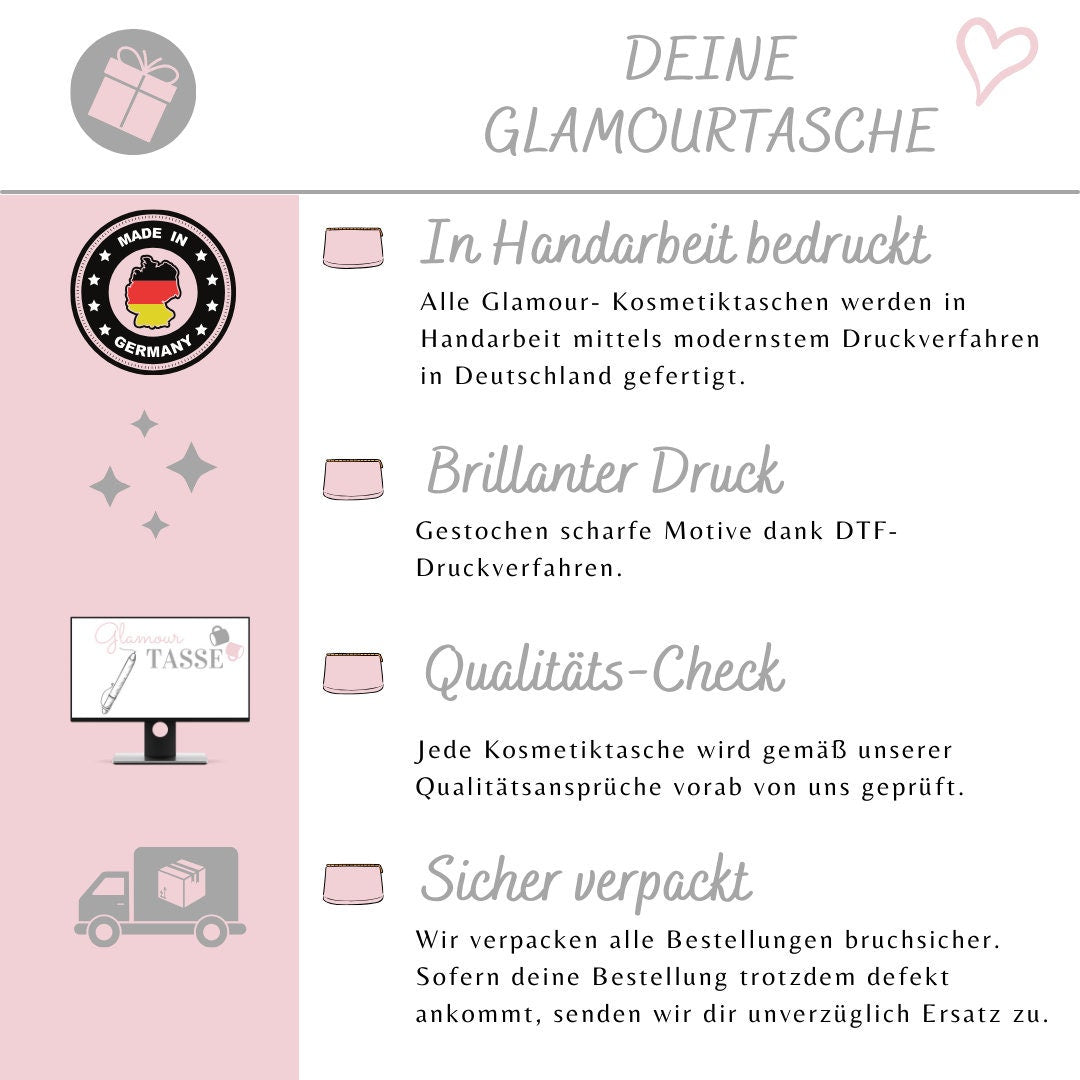 Personalisierte Kosmetiktasche aus Jute | Schminktasche mit Namen| in 4 Farben - GlamourDesign