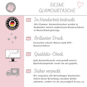 Personalisierte Kosmetiktasche aus Jute | Schminktasche mit Namen| in 4 Farben - GlamourDesign