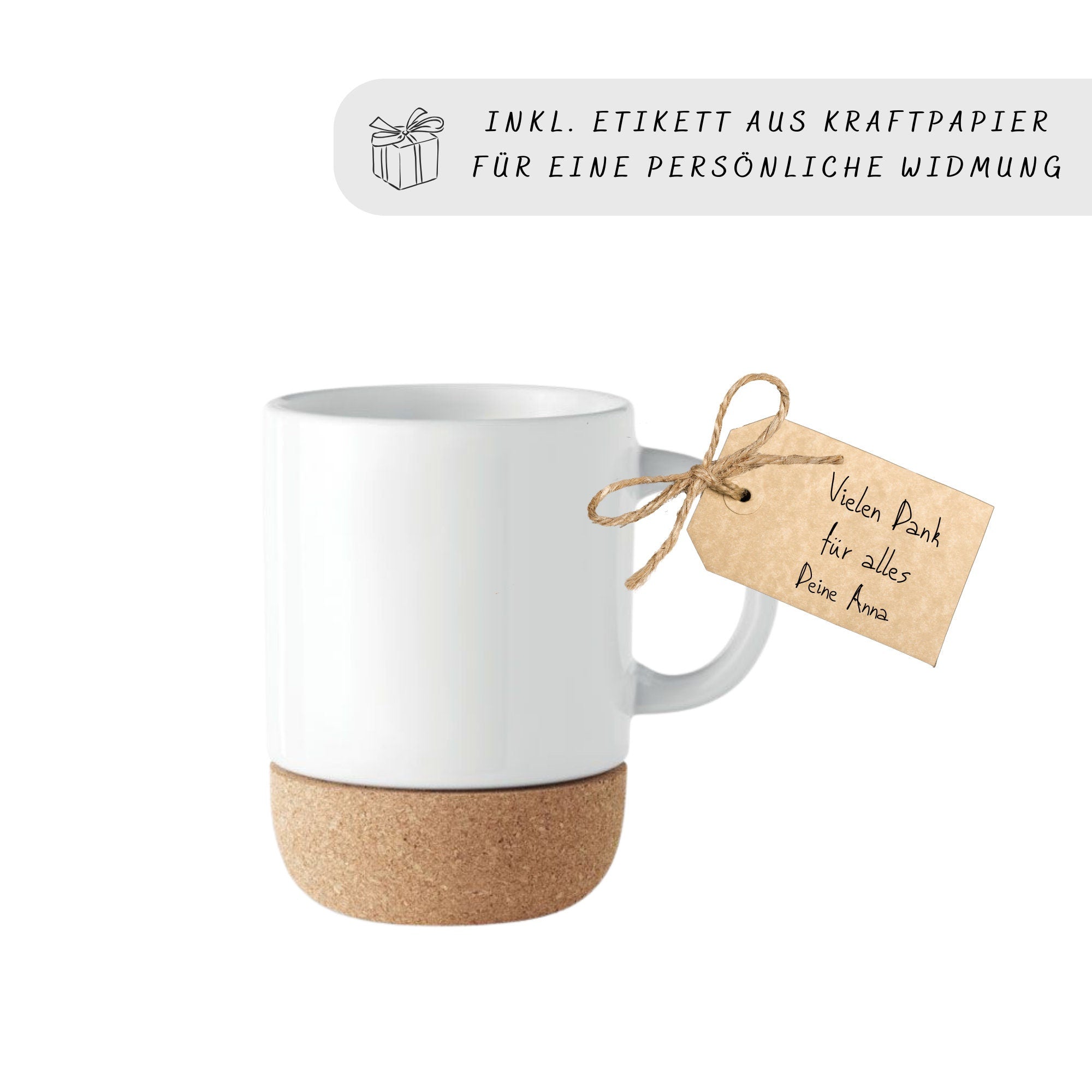 Tasse aus Keramik personalisierbar mit Wunschnamen und Herzchen| individuelle Gravur | Kork | - GlamourDesign